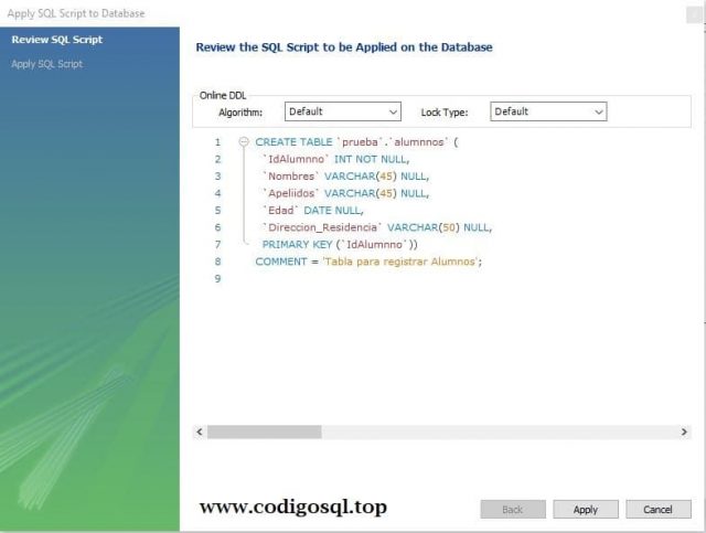 Crear Tablas en MYSQL Workbench - Create Table